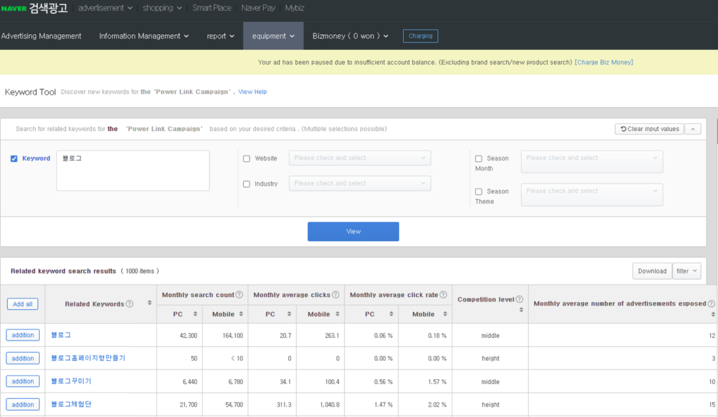 Naver keyword research